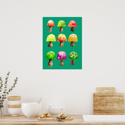 Poster van champignons met een hoge kleur (Keuken)