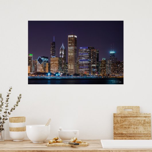 Poster van Chicago Skyline Illinois met Night Sky (Keuken)