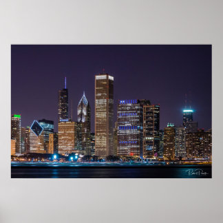 Poster van Chicago Skyline Illinois met Night Sky