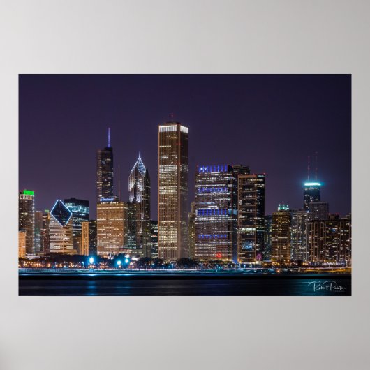 Poster van Chicago Skyline Illinois met Night Sky (Voorkant)