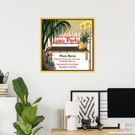 Poster van de aankondiging van Luau Party (Thuiskantoor)