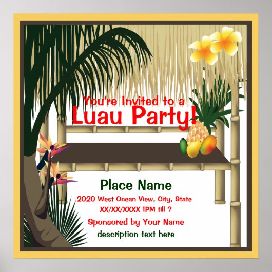 Poster van de aankondiging van Luau Party (Voorkant)