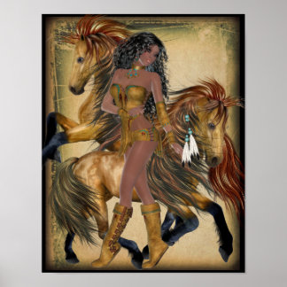 Poster van de Amerikaanse Indiaanse prinses en paa
