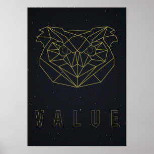 Poster van de bevestiging. Gele origamiuil. waarde