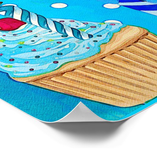 Poster van de blauwe Birthday Cake (Hoek)