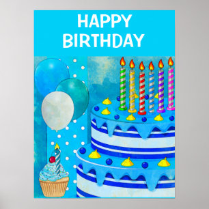 Poster van de blauwe Birthday Cake