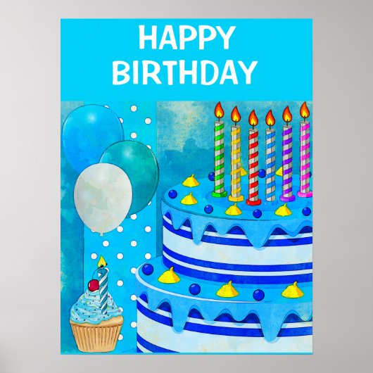 Poster van de blauwe Birthday Cake (Voorkant)