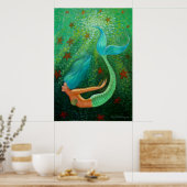 Poster van de blauwe haarverzeemeermin (Keuken)