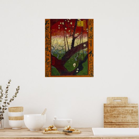Poster van de bloeiende pruimen (Keuken)