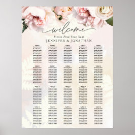 Poster van de Blush Pink Floral Wedding Seating Ch