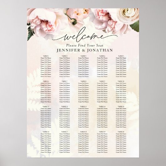Poster van de Blush Pink Floral Wedding Seating Ch (Voorkant)