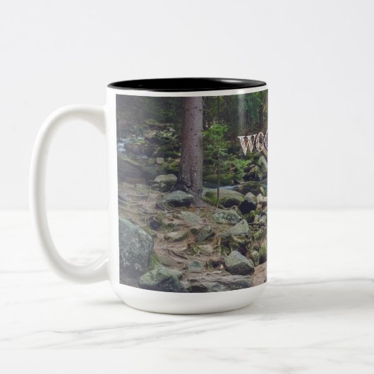 Poster van de boswaterval tweekleurige koffiemok (Links)