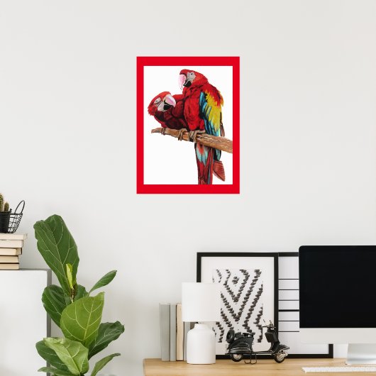 Poster van de Bright Red Macaw Parrots Parrot Wate (Thuiskantoor)