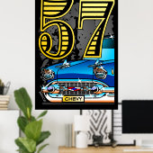 Poster van de Cartoon van de Chevy Car uit 1957 (Thuiskantoor)