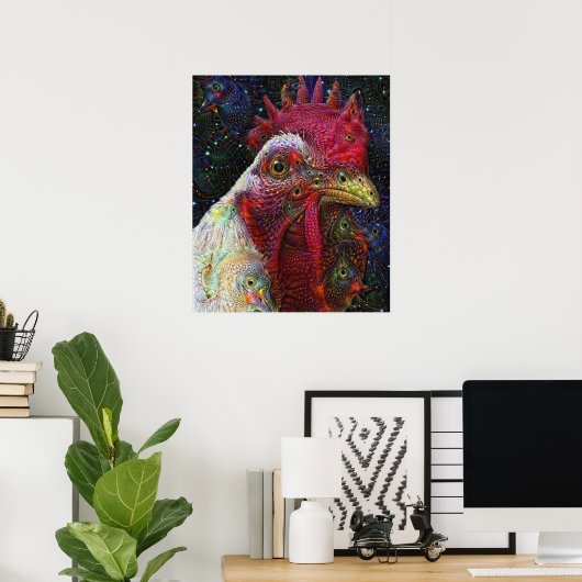 Poster van de Deep Dream Space Chicken (Thuiskantoor)
