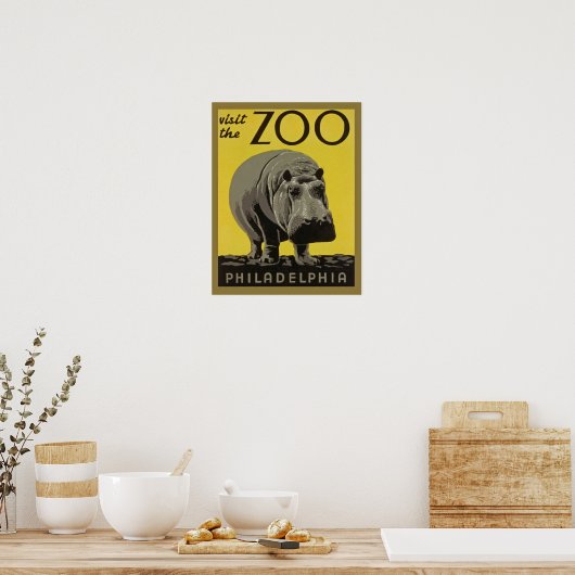  poster van de dierentuin Philadelphia met Hippopo (Keuken)