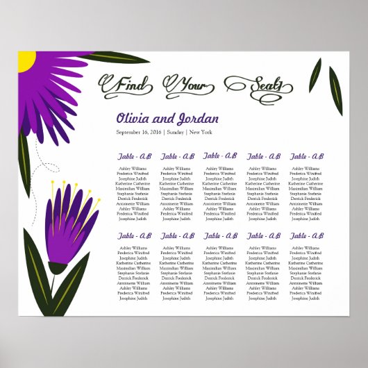 Poster van de Floral Wedding Seating Chart (Voorkant)