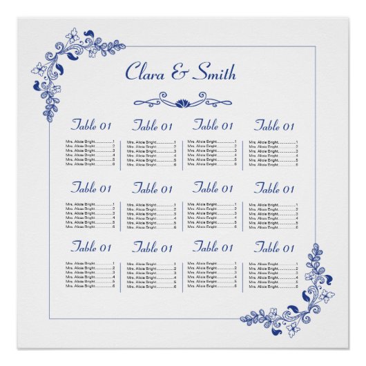 Poster van de Floral Wedding Seating Chart (Voorkant)
