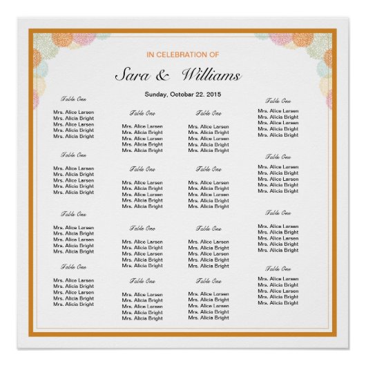 Poster van de Floral Wedding Seating Chart (Voorkant)