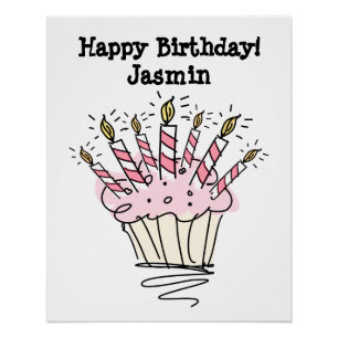 Poster van de geboorte met een caketaart en kaarse