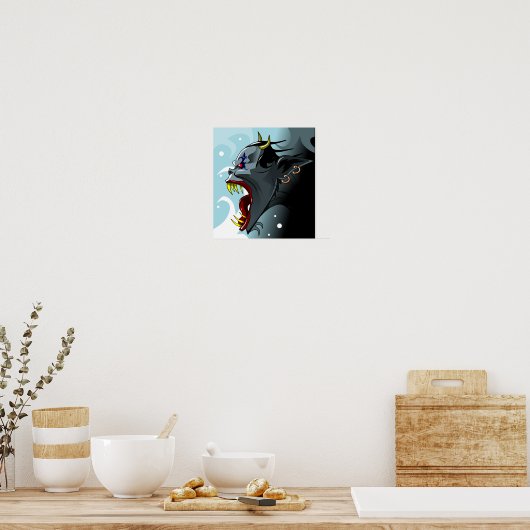 Poster van de gehoornde demonkop (Keuken)