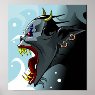 Poster van de gehoornde demonkop