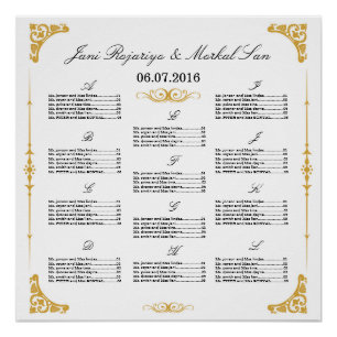 Poster van de Golden Wedding Seating Chart