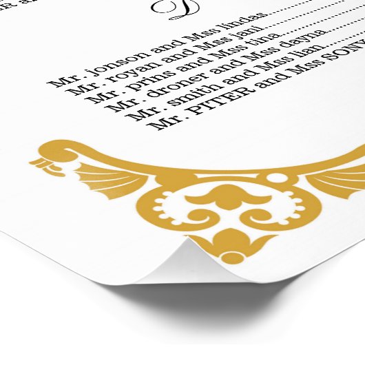 Poster van de Golden Wedding Seating Chart (Hoek)