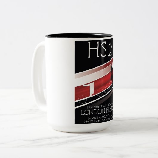  poster van de HS2-trein; Tweekleurige Koffiemok (Voorkant links)