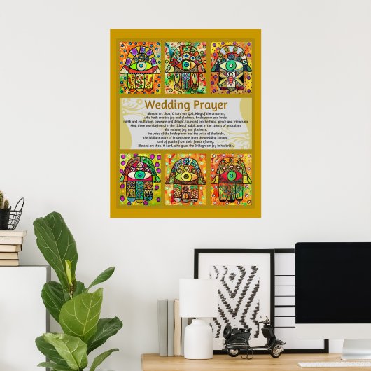 Poster van de joodse bruiloft Prayer Golden Hamsa (Thuiskantoor)