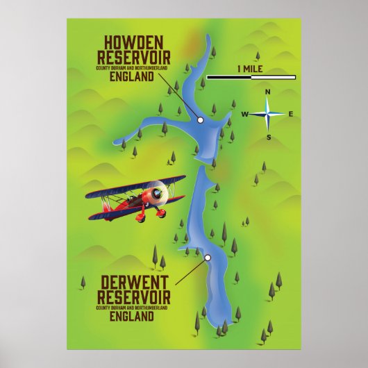 Poster van de kaart van Derwent & Howden Reservoir (Voorkant)