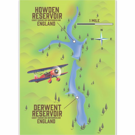 Poster van de kaart van Derwent & Howden Reservoir Sticker (Voorkant)