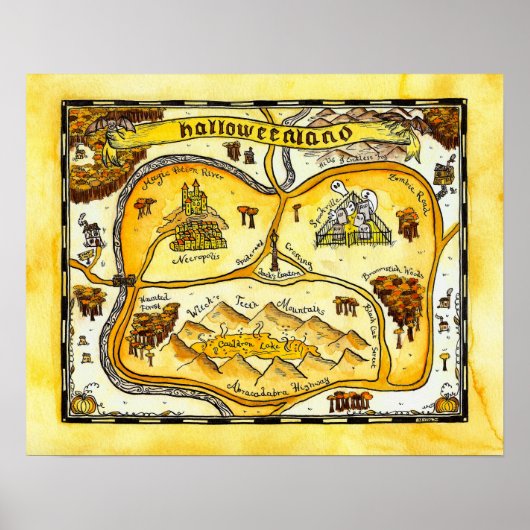 Poster van de Kaart van Engeland Halloween (Voorkant)