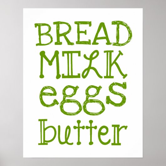 Poster van de lijst van kruidenierswaren (Voorkant)