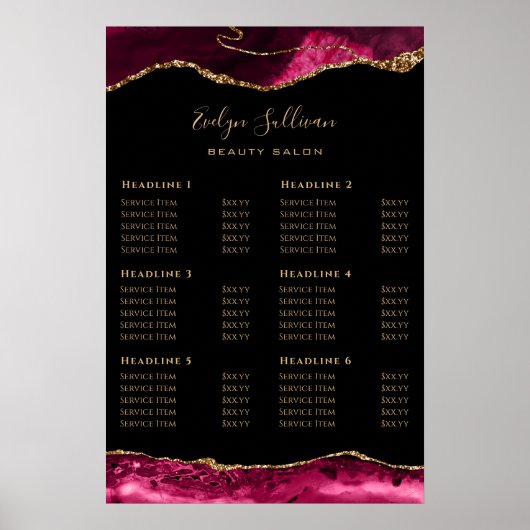 Poster van de Magenta Red Gold Agate-prijslijst (Voorkant)