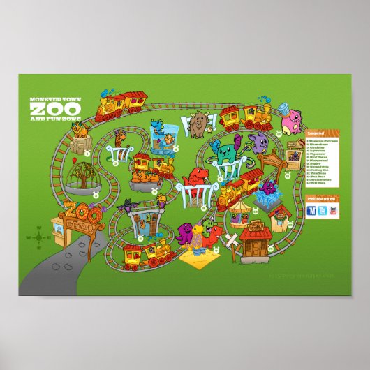 Poster van de monster "Zoo Map" van Roly-Poly (12" (Voorkant)