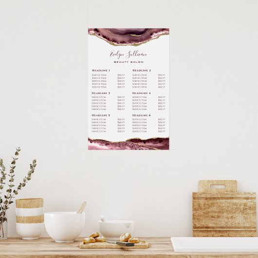 Poster van de mosterd Roos Agate Price List (Keuken)