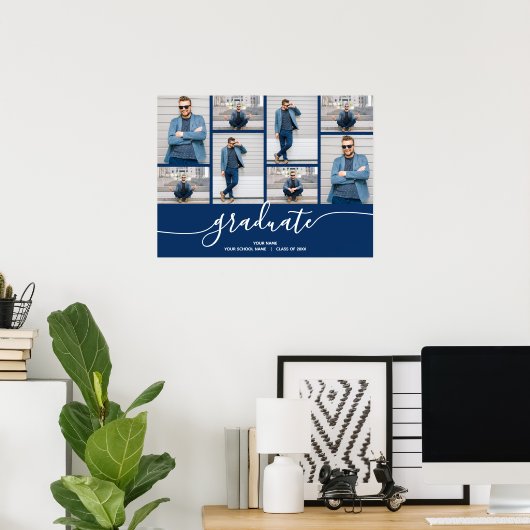 Poster van de Multi Photo Navy Blue Graduation Par (Thuiskantoor)
