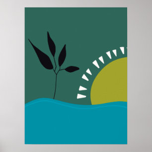 poster van de muur minimalistisch groen zonnedoren