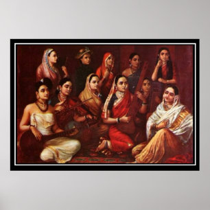 Poster van de negende eeuw van muzikanten in India