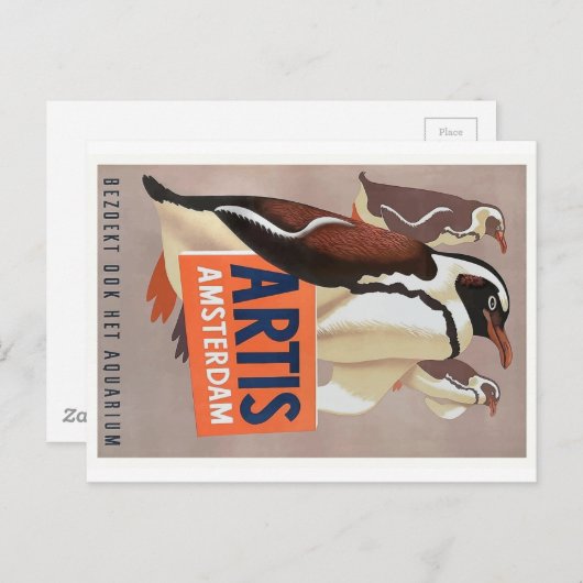 poster van de pinguïns Artis Zoo Amsterdam 1947 Briefkaart (Voorkant / Achterkant)