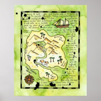 Poster van de Pirate Treasure Map van het eiland R