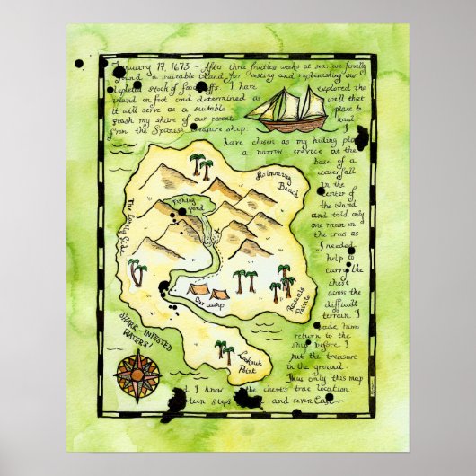Poster van de Pirate Treasure Map van het eiland R (Voorkant)
