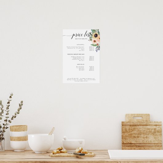 Poster van de prijslijst van de moderne bloem (Keuken)