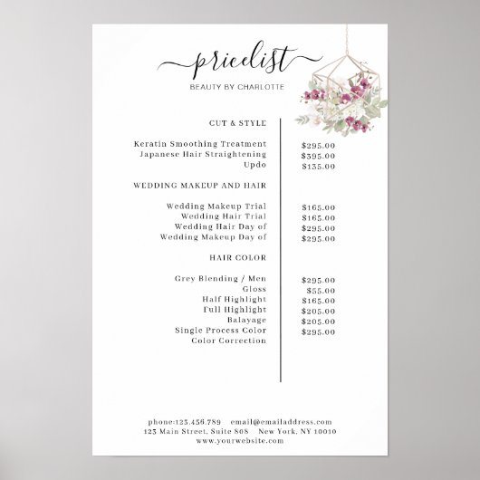 Poster van de prijslijst van de moderne bloem (Voorkant)