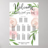 Poster van de roze Floral Wedding Seating Chart 24 (Voorkant)