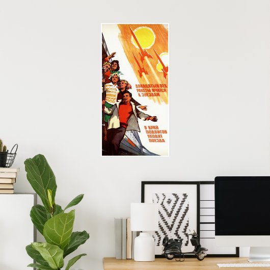 Poster van de Sovjet-ruimtepropaganda (Thuiskantoor)