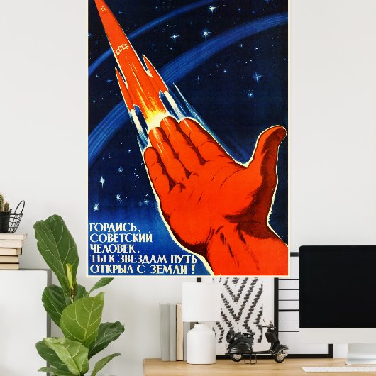 Poster van de Sovjet-ruimtepropaganda (Thuiskantoor)
