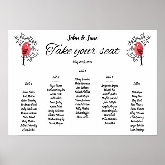 Poster van de stoelenkaart - Vogelontwerp (Voorkant)