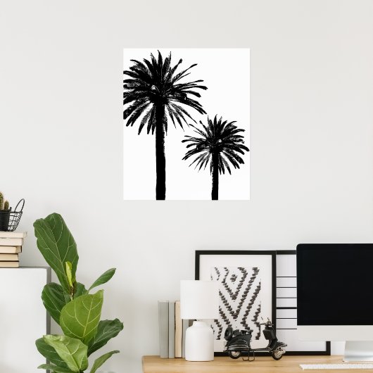 Poster van de zijde van de platte/witte palmboom (Thuiskantoor)